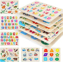 GRINNNIE Wooden Peg Puzzle for Toddlers, 6 Pack Toddler Puzzles Set for 3 4 5 Years Old (Alphabet Number Shape Animal Dinosaur Vehicle), Preschool Education Learning Puzzle Toys for Girls and Boys by TinyTreasures Baby Boutique