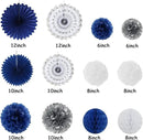 Navy-Blue White-Silver Party-Decoration Graduation Banner - 14pcs Kits Cap Garland Streamers, Royal Paper Tissue Pom Poms Flowers Fans Honeycomb,Class Of 2025 College High School Grad Decor Hugfond by CozyNest Decor