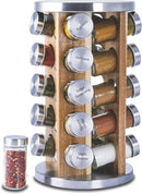 Orii 20 Jar Spice Rack with Spices Included - Tower Organizer for Kitchen Spices and Seasonings, (Natural Acacia Wood) by CozyNest Decor