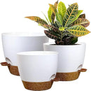 10/9/8 inch Self Watering Pots, Set of 3 Plastic Planters with Mesh Drainage Holes and Deep Reservoir for Indoor Outdoor Garden Plants and Flowers, White with Brown by GreenHaven Gardens