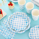 350 Pcs Blue Gingham Plates and Napkins Party Supplies - Blue and White Checkered Plates Sets Serve 50 Guests - Scalloped Gingham Paper Plate for Birthday Dinner Wedding Baby Shower Party Decorations by CozyNest Decor