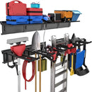 TORACK Garage Storage Organizer Systems, Wall Mount Overhead shelving, 48 inch Heavy Duty Steel Tool Racks, 6-Pack 12'' Double Hooks, 48 inch by 7 inch Floating Shelves, up to 1200Ibs by GreenHaven Gardens