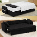 84 Inches Fabric Sectional Sofa w/Pull Out Sofa Bed & Adjustable Back, Tufted L Shaped Couch w/Storage Chaise, Sleeper Sectional Sofa w/USB Port & Cup Holders for Living Room, Black