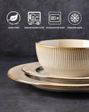 GBHOME Ceramic Dinnerware Sets,12 pcs Embossed Elegant Stoneware Plates and Bowls Sets, Housewarming Wedding Gift | Dishwasher & Microwave Safe | Dishes Set Service for 4 by CozyNest Decor