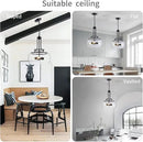 WUZUPS Chandelier Rustic Farmhouse Industrial Round Ceiling Pendant LED Light Fixture Clear Seeded Glass Shade for Dining Room Kitchen Island Foyer Entryway, H 20.9" x W 15.9", Black by CozyNest Decor