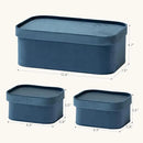 La Jolie Maison Velvet Storage Baskets with Lids, Sturdy Stackable Cardboard Boxes with Decorative Trays, Organizer Bins for Bathroom Bedroom Organizing, Prussian Blue, Set of 3 by CozyNest Decor