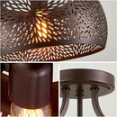 WUZUPS Chandelier Rustic Farmhouse Industrial Round Semi-flushmount Ceiling LED Light Fixture with Later-Cut Openwork Drum Shade, H 11.8" x W 13.4", Oil Rubbed Bronze by CozyNest Decor