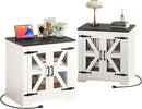 Farmhouse Side Table - 24" Large Night Stand Set 2, Wood Nightstand with Charging Station, Bedside Table with Adjustable Shelf, End Tables Living Room, Rustic Bed Side Tables Bedroom, White by CozyNest Decor