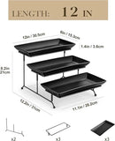 MALACASA 3 Tier Serving Trays for Party, Stoneware Serving Platters and Trays, 12 Inch Tiered Tray Stand, Fruit Tray, Trays for Serving Food, Black Dessert Stand with Collapsible Sturdier Metal Rack by CozyNest Decor