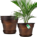 Plant Planters Pots Set of 4 Pack 16 Inch，Large Plastic Flower Pot for Indoor Plants with Drainage Holes & Trays, Resin Decorative Container Sets with Saucer for House Outdoor Garden Plant Copper by GreenHaven Gardens