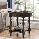 MODERION Oval End Table with Drawer, Solid Wood Sofa Side Table with Storage Shelf, Traditional Living Room Corner Table, Nightstand, Easy Assembly 28” x 22” x 24” Retro Walnut CJZ2233DC by CozyNest Decor