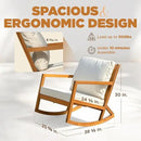 IDZO Club Rocking Chair 500lbs Capacity with Inclined Backrest, Thick Foam Cushion, Solid Acacia Wood Rocker for Patio, Backyard, Balcony, Porch by CozyNest Decor