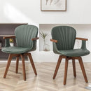 LUNLING Swivel Dining Room Chairs Set of 2, Mid Century Modern Green Faux Leather Kitchen Chairs with Arms,Bamboo Legs Side Chairs No Wheels,Accent Chair for Dining Rooms and Offices by CozyNest Decor