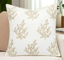 VAGMINE Embroidered Leaves Throw Pillow Cover - 18x18 Inches Square - 100% Cotton Ivory Decorative Cushion Cover - Minimalistic Pattern - Soft Neutral Accent for Sofa, Bed, Couch, Farmhouse Décor by CozyNest Decor
