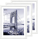 VCK 22x28 Poster Frame Set of 3 - White,Solid Wood Picture Frames, Textured Exclusive Wall Gallery Frame by CozyNest Decor
