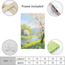 The scenery of a stream between trees and cherry blossoms under the blue sky is suitable for posting in the living room bedroom office landscape posters by CozyNest Decor