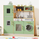 Babytronic Wooden Kitchen Playset for Kids, Interactive Play Kitchen with Lights & Sounds, Children Pretend Toy Kitchen Set with Faucet, Oven, Microwave, Kitchenware for Toddlers Ages 3+ (Green&Wood) by TinyTreasures Baby Boutique
