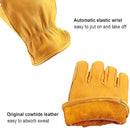 OZERO Flex Grip Leather Work Gloves Stretchable Wrist Tough Cowhide Working Glove 1 Pair (Gold, X-Large) by GreenHaven Gardens