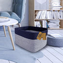 COMFY-HOMI 3PACK Rectangular Cotton Rope Basket With Handles for Shelves|Dog Toy|Baby Gift - Dark Blue (13.5" x 11" x 9.5") by TinyTreasures Baby Boutique