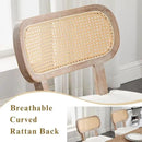 Rattan Dining Chairs Set of 2, Linen Fabric Farmhouse Dining Room Chairs with Cane Back Curved Backrest Kitchen Chairs Rustic Armless Side Chairs for Dining/Living Room/Restaurant, Beige by CozyNest Decor
