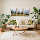 HPINUB Boho Sunflowers Landscape Framed Canvas Wall Art Set,Nature Pine Tree Wall Decor,Abstract Flowers Artwork Rustic Mountain Misty Forest Art Print for Living Room,Bedroom,Office-16 x24 x3 by CozyNest Decor
