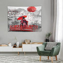 Japanese Red Geisha Tapestry Asian Cherry Blossom Red Sun Traditional Kimono Folk Tapestries Home Decor for Living Room Bedroom Apartment Farmhouse Dorm 40"x30" by CozyNest Decor