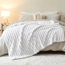 NEWCOSPLAY Super Soft Twin Blanket White Premium Silky Flannel Fleece 3D Ribbed Jacquard Lightweight Bed Blanket All Season Use (White Ribbed, Twin(60"x80")) by CozyNest Decor