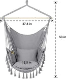 Y- STOP Hammock Chair Hanging Rope Swing, Max 500 Lbs, 2 Cushions Included, Large Macrame Hanging Chair with Pocket for Superior Comfort, with Hardware Kit (Light Grey) by GreenHaven Gardens