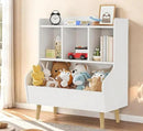 Kids Bookshelf and Toy Storage, 4-Cubby Toy Storage Organizer with Bookcase, Wood Kid Storage Cubby, 24"L x 14"D x 28"H Montessori Toy Shelf, Toddler Book Shelf for Kids Room Nursery Playroom by CozyNest Decor
