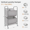 STORAGE MANIAC 80 Liters Vertical Rolling Laundry Hamper, 2 Section Laundry Sorter with Wheels and 2 Breaks, 2-tier Laundry Baskets for Small Space, Dorm, Laundry Room, Closet, Bathroom, Gray 2-tier by CozyNest Decor