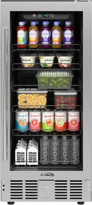 KoolMore 15” Inch Small Built-In Refrigerator and Beverage Cooler for Soda Cans, Beer Cans, Food and Fresh Snacks, 5 Wire Shelves, Adjustable Temperature Range (KM-BIR3C-GD), Stainless Steel by CozyNest Decor