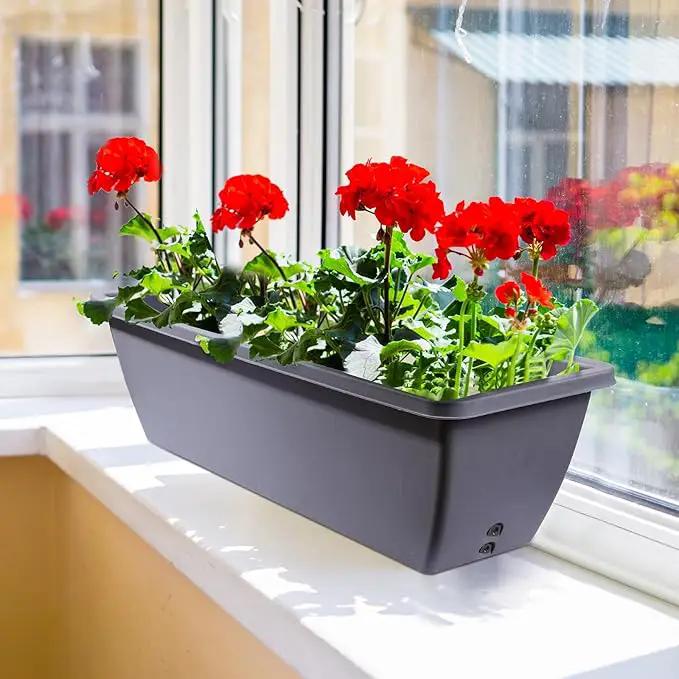 6 Pcs 24 inch Window Box Planter, Large Rectangular Flower Planter Boxes with Shelf Insert Plastic for Indoor and Outdoor Garden, Balcony Home Decor (6, 24 inch), photo 7 of 7