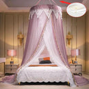 AIKASY Girls and Adults Canopy Bed, Elegant Double-Layer Bed Curtain, Children's Dream Round Lace Mosquito Net, Princess Canopy Net - Fits Twin, Full, Queen, and King Beds (White/Red Bean) by CozyNest Decor