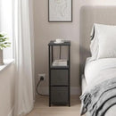 TUTOTAK Small Narrow End Table with Charging Station, Side Table with Outlets, Nightstand with 2 Cloth Drawers, Couch Table, for Living Room, Bedroom, Bedside, Black TB01BK085 by CozyNest Decor