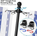 ZMTECH 2 Pcs 6 FT Flag Pole with Solar Light - Adjustable Bracket, Stainless Steel Flag Poles for Outside House, Tangle Free Flag Pole Holder Kit for American Flag (Without Flag, Black) by GreenHaven Gardens