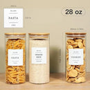 6 Pack Glass Jar with Airtight Bamboo Lid and White 132 Kichen Pantry Labels Preprinted - 28 Oz Clear Round Glass Food Storage Containers set For Tea Coffee Bean Cookie by CozyNest Decor