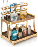 YUPER Bathroom Counter Organizer, 2-Tier Bathroom Organizer Countertop with Toothbrush Holder, Makeup Storage Shelf Vanity Tray Perfume Organizer, Bedroom Kicthen Counter Storage Sink Shelf Gold by CozyNest Decor