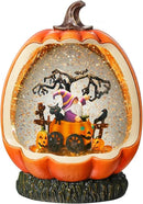 Halloween Snow Globe Pumpkin Halloween Decorations Indoor Gnome Black Cat Bat Swirling Glitter Timer by CozyNest Decor
