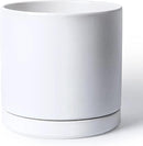 D'vine Dev 12 Inch Ceramic Planter Pot with Drainage Hole and Saucer, Indoor Cylinder Round Planter Pot, White, 94-O-F-1 by GreenHaven Gardens