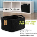 COMFY-HOMI 3PACK Cotton Rope Woven Basket With Handles for Shelves, Toy, Book, Cloth Storage Basket for Organizing|13.5" x 11" x 9.5" Decorative Nursery Cube Bin for Living Room（all Black） by TinyTreasures Baby Boutique
