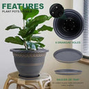 4 Pack 12 Inch Large Plant Pots, Plastic Flower Pot for Indoor & Outdoor with Drainage Holes & Saucer, Plaid Pattern Planters Garden Pots for Herbs by CozyNest Decor