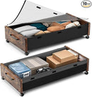 Wooden Under Bed Storage with Wheels, 80L Extra-large Rolling Under the Bed Storage Bins 2 Pack with Removable Lid, Upgrade Metal Under Bed Drawers for Clothes Shoes Blankets in Bedroom by CozyNest Decor
