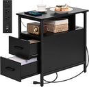 Black Side Tables, End Table with Charging Station, Narrow End Table with 2 Wooden Drawers, USB Ports and Power Outlets, Slim Nightstand and Bedside Table, End Tables Living Room, Bedroom by TinyTreasures Baby Boutique
