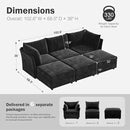 102.6" Luxury Modular Sleeper Sofa Bed 6 Seat Reversible Sectional Couch Deep Seat with Storage Chaises Removable Cover for Living Room, Apartment - Chenille Black by CozyNest Decor