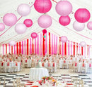 Paper Lanterns Decorative, Pink Hanging Round Chinese Lanterns with Lights for Engagement Bachelorette Birthday Party 12 LED Light Pack of 12 by CozyNest Decor