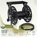 Metal Decorative Garden Hose Reel, Heavy Duty Hose Holder for Outside, Aluminum Frame, No-Leak Aluminum Water System, Easy Assmbly, Wall Mount, Holds 135 ft x 5/8" Hose Storage, Dark Bronze