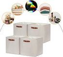 DULLEMELO Storage Bins, 4 Pack Of 13x13x13 Decorative Storage Cube Bins Suit Office, Home, Shelves And Closet, Cube Storage Bin with Leather handle(4 Pack - 13" Beige) by TinyTreasures Baby Boutique