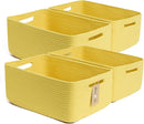 Large Storage Baskets for Organizing, Closet Shelf Baskets for Clothes Blanket Towels, Baby Nursery, Toy Bins Box, Woven Rope Baskets, 17 x 13 x 7.5”, 4 Packs Yellow by TinyTreasures Baby Boutique