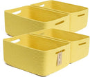 Large Storage Baskets for Organizing, Closet Shelf Baskets for Clothes Blanket Towels, Baby Nursery, Toy Bins Box, Woven Rope Baskets, 17 x 13 x 7.5”, 4 Packs Yellow by CozyNest Decor