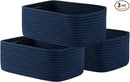 Small Woven Basket, 13.5 x 9.5 x 5 Inches, Storage Basket for Organizing, Cute Small Rope Shelf Closet Cube Storage Bins Baskets for Shelves, Dog Toy Gift Baskets Empty, 3 Packs, Navy Blue by TinyTreasures Baby Boutique